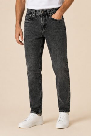 Acid Wash Relaxed Tapered Jeans – Black