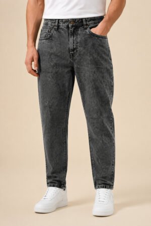 Acid Wash Relaxed Tapered Jeans – Charcoal