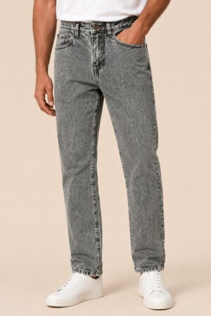 Acid Wash Relaxed Tapered Jeans – Grey