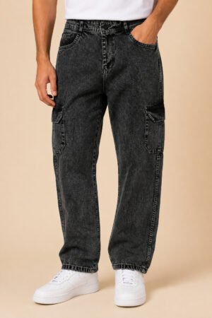 Wide Leg Cargo Jeans – Charcoal
