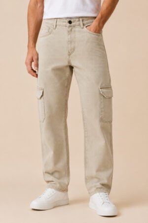 Wide Leg Cargo Jeans – Stone Beige