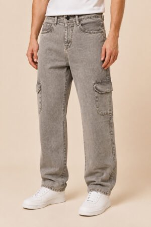 Wide Leg Cargo Jeans – Taupe Brown
