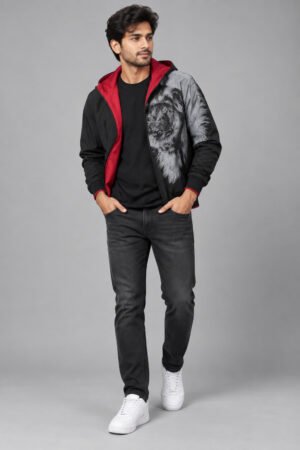 Reversible Lion Bomber Jacket – Black & Red