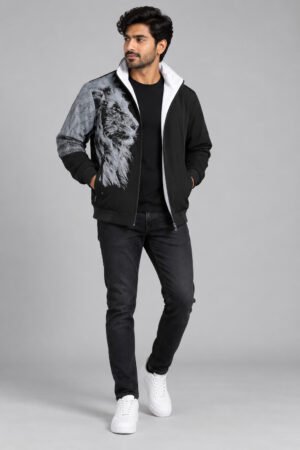 Reversible Lion Bomber Jacket – Black & White