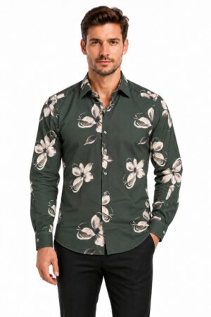 Printed Casual Shirt – Forest Hibiscus Print