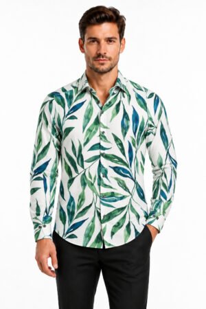 Printed Casual Shirt – White Leaf Print