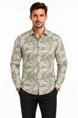 Printed Casual Shirt – Sage Palm Print