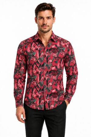 Printed Casual Shirt – Red Tropical Print