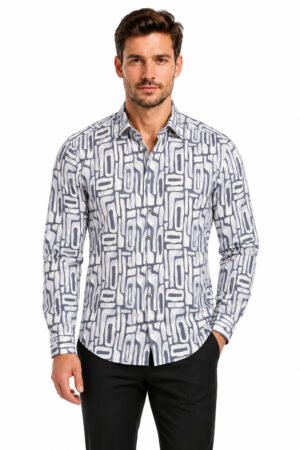 Printed Casual Shirt – Grey Geometric Print