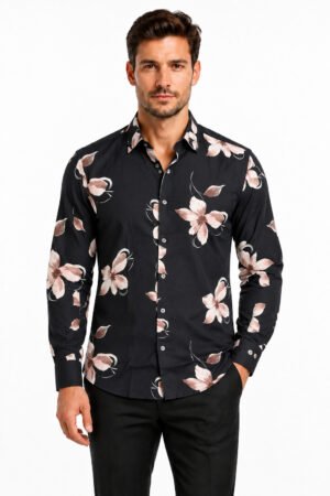 Printed Casual Shirt – Black Lily Print