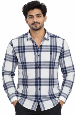 Imported Korean Linen Shirt – Navy White Check