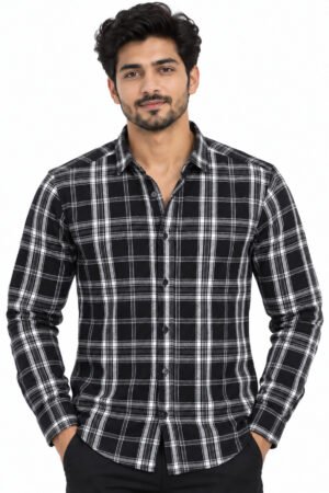 Casual Checks Shirt by Raan – Black White