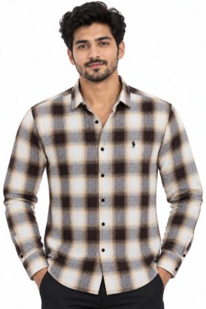 Imported Korean Linen Shirt – Beige Brown Check