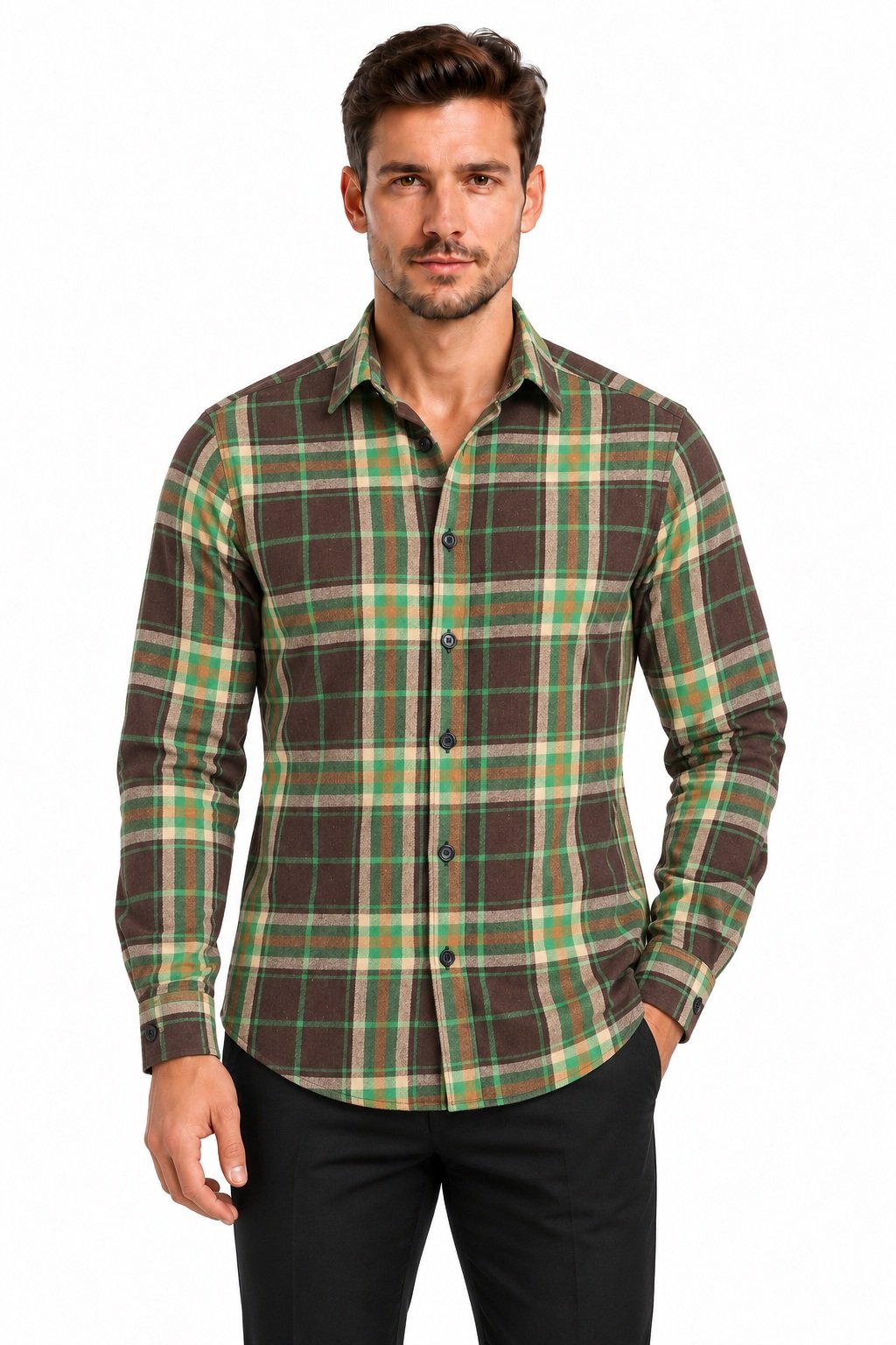 Casual Checks Shirt by Raan – Olive