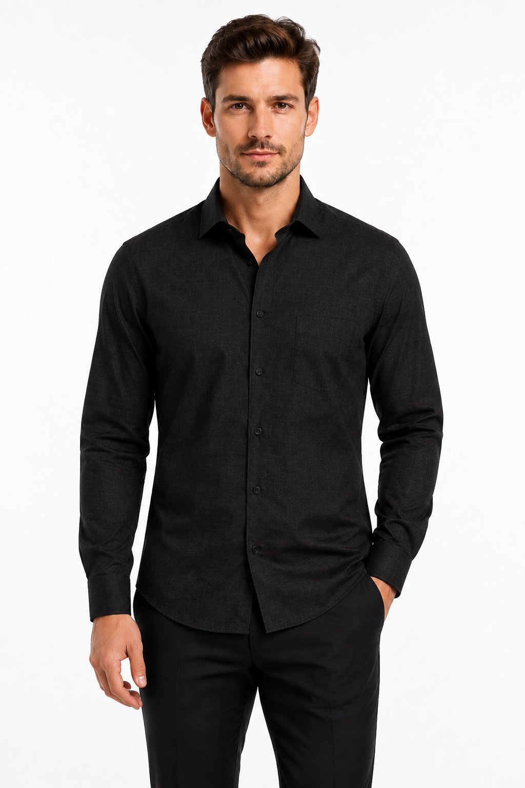 Premium Korean Linen Shirt – Black