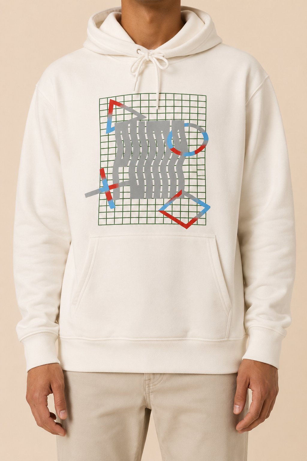 Cream geometric hoodie