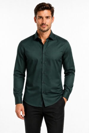 Premium Satin-Finish Shirt – Forest Green