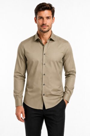 Premium Satin-Finish Shirt – Khaki