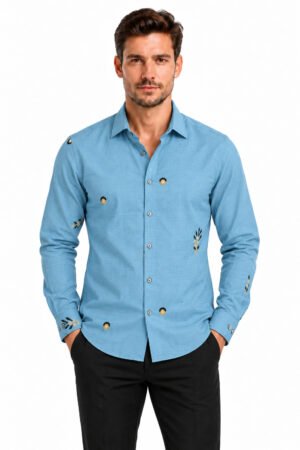Embroidered Motif Shirt – Sky Blue