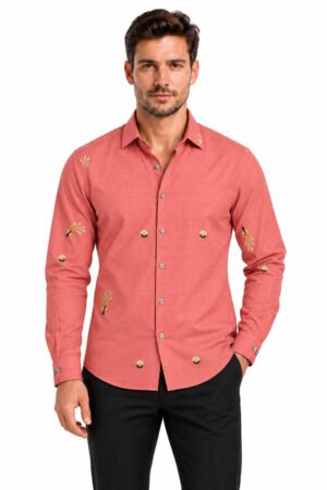 Embroidered Motif Shirt – Coral