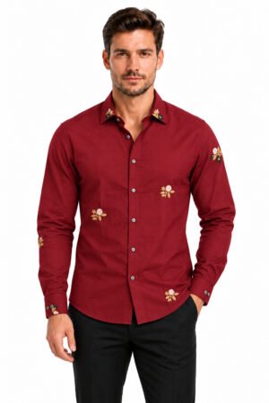 Embroidered Motif Shirt – Maroon