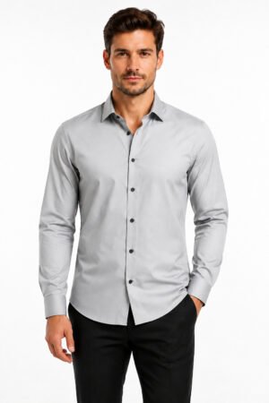 Premium Satin-Finish Shirt – Light Grey