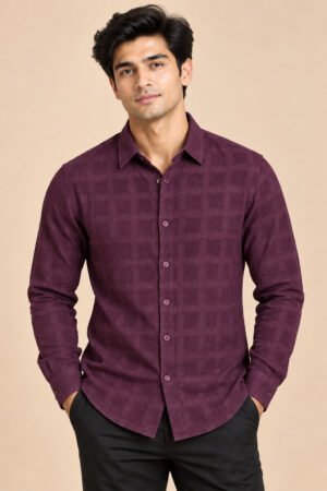 Textured Check Shirt – Wine