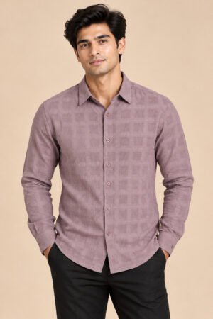 Textured Check Shirt – Dusty Pink