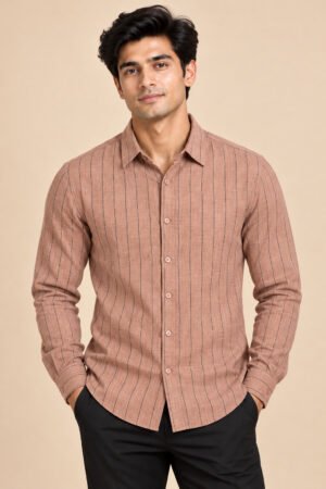Striped Cotton Shirt – Rust