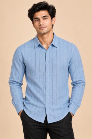 Striped Cotton Shirt – Sky Blue