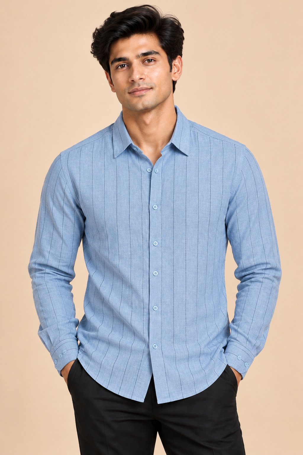 Striped Cotton Shirt – Sky Blue