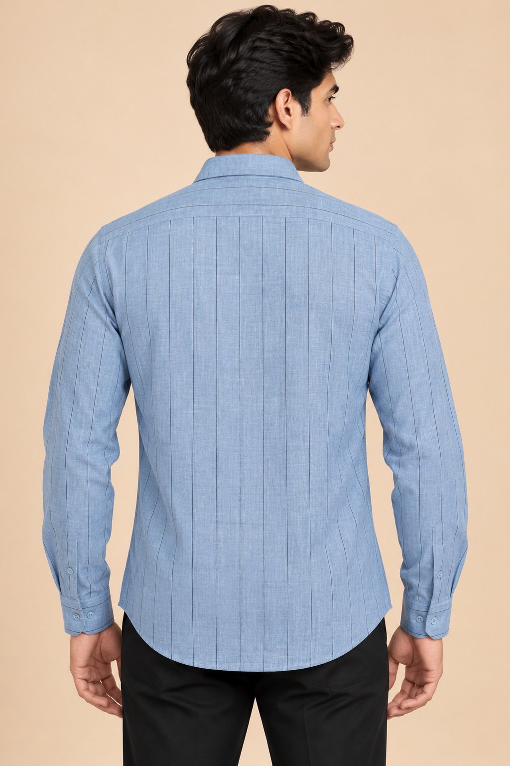 Striped Cotton Shirt – Sky Blue - Image 2