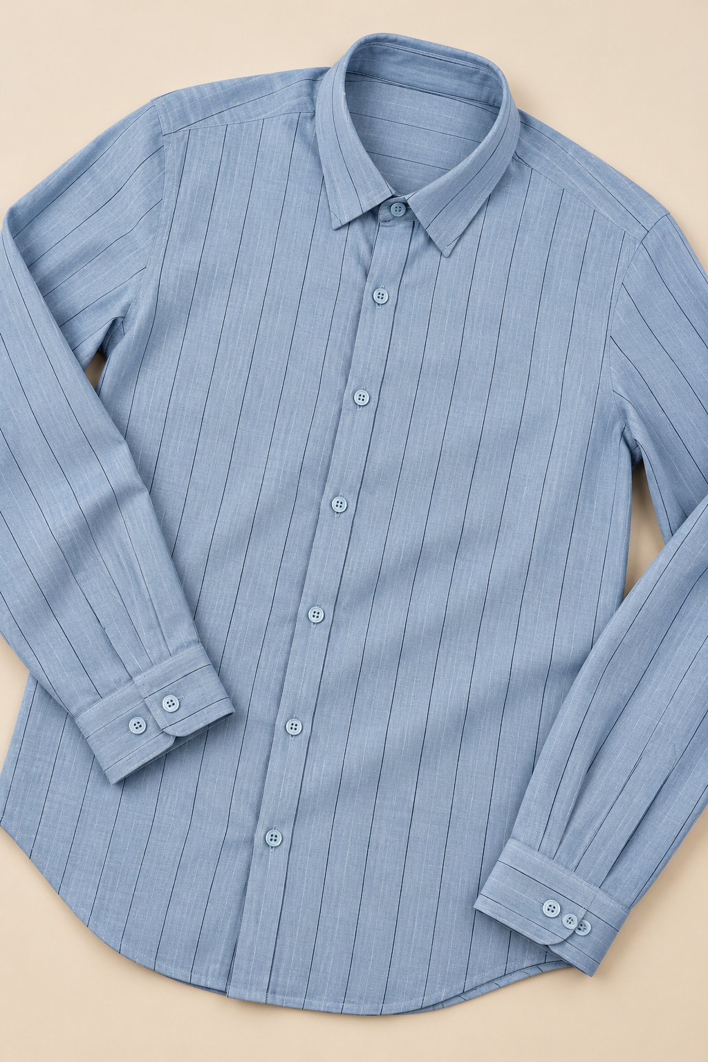 Striped Cotton Shirt – Sky Blue - Image 3