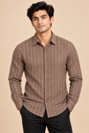 Striped Cotton Shirt – Brown