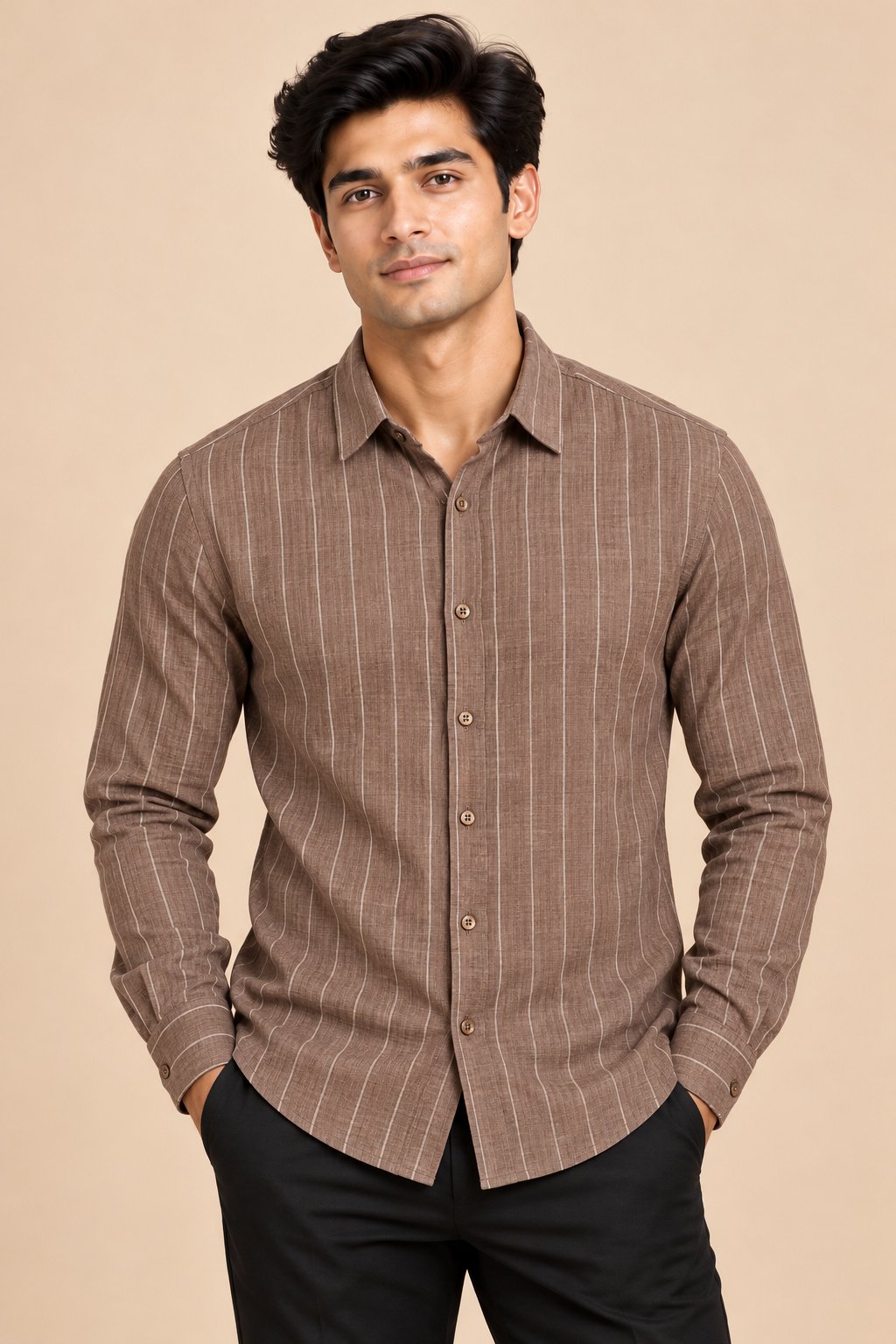 Striped Cotton Shirt – Brown