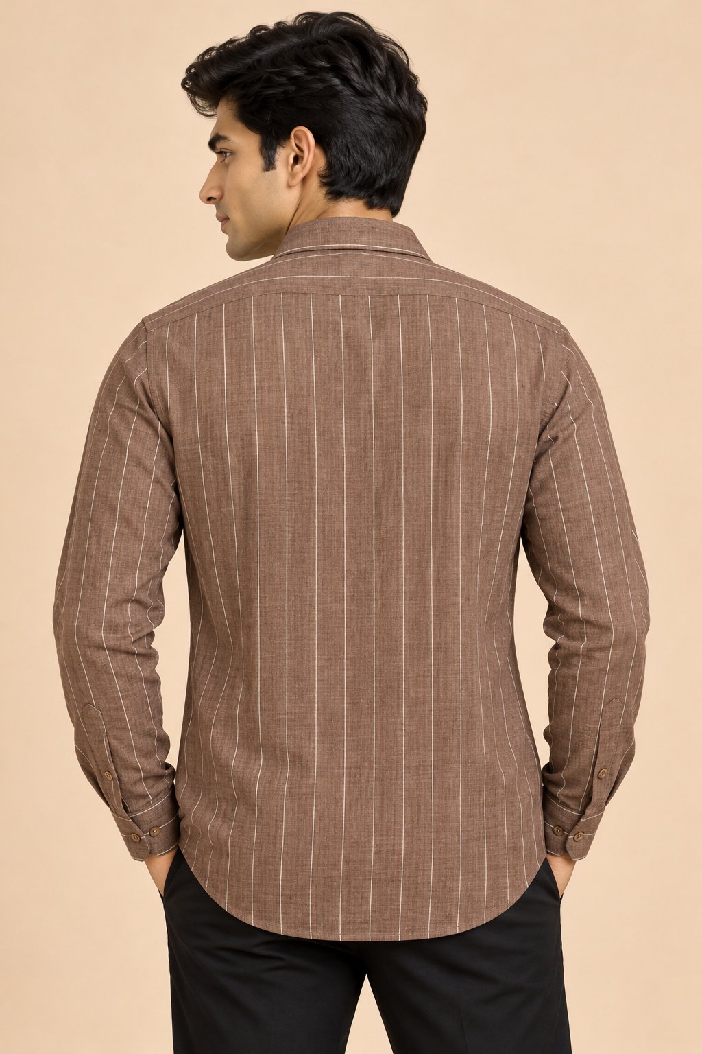 Striped Cotton Shirt – Brown - Image 2