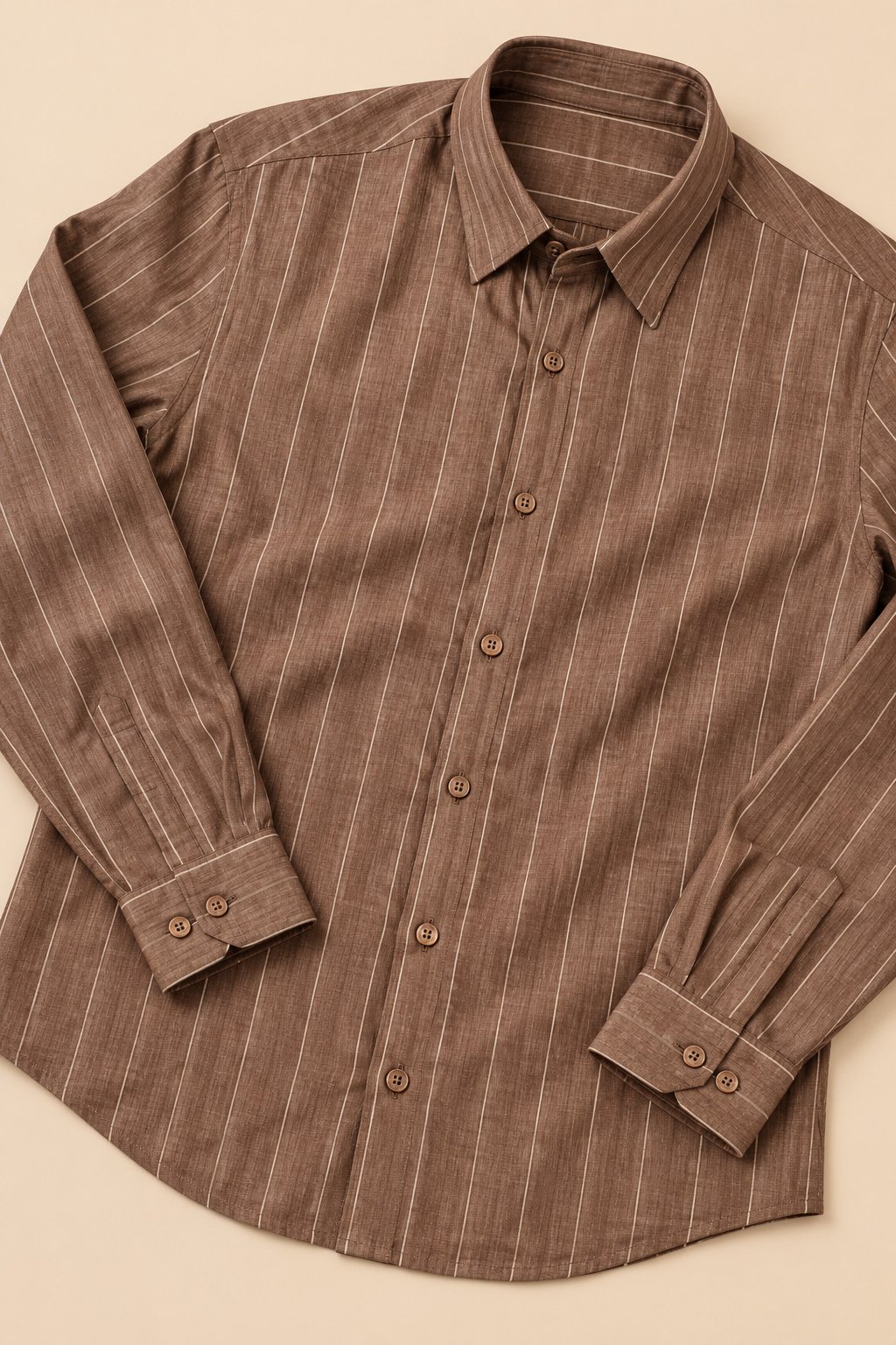 Striped Cotton Shirt – Brown - Image 3