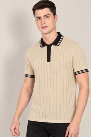 Pointelle Knit Polo – Beige