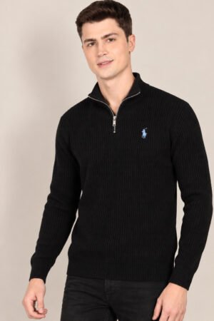 Polo Ralph Lauren Quarter-Zip Ribbed Sweater – Black
