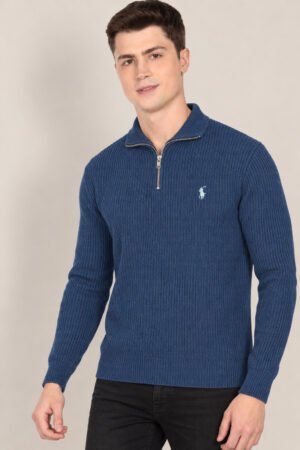 Polo Ralph Lauren Quarter-Zip Ribbed Sweater – Indigo Blue
